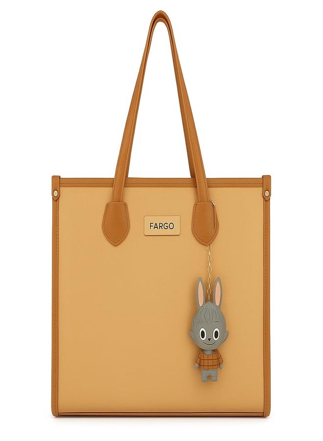 Fargo Twinkle Tote Bag for Women | Contrast in Vegan Leather, Smooth Zip,| Stylish College, Office & Travel Handbag | Made in India (Tan)